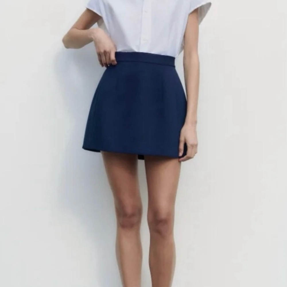 Zara Deep Blue A-Line Skirt with High Waist